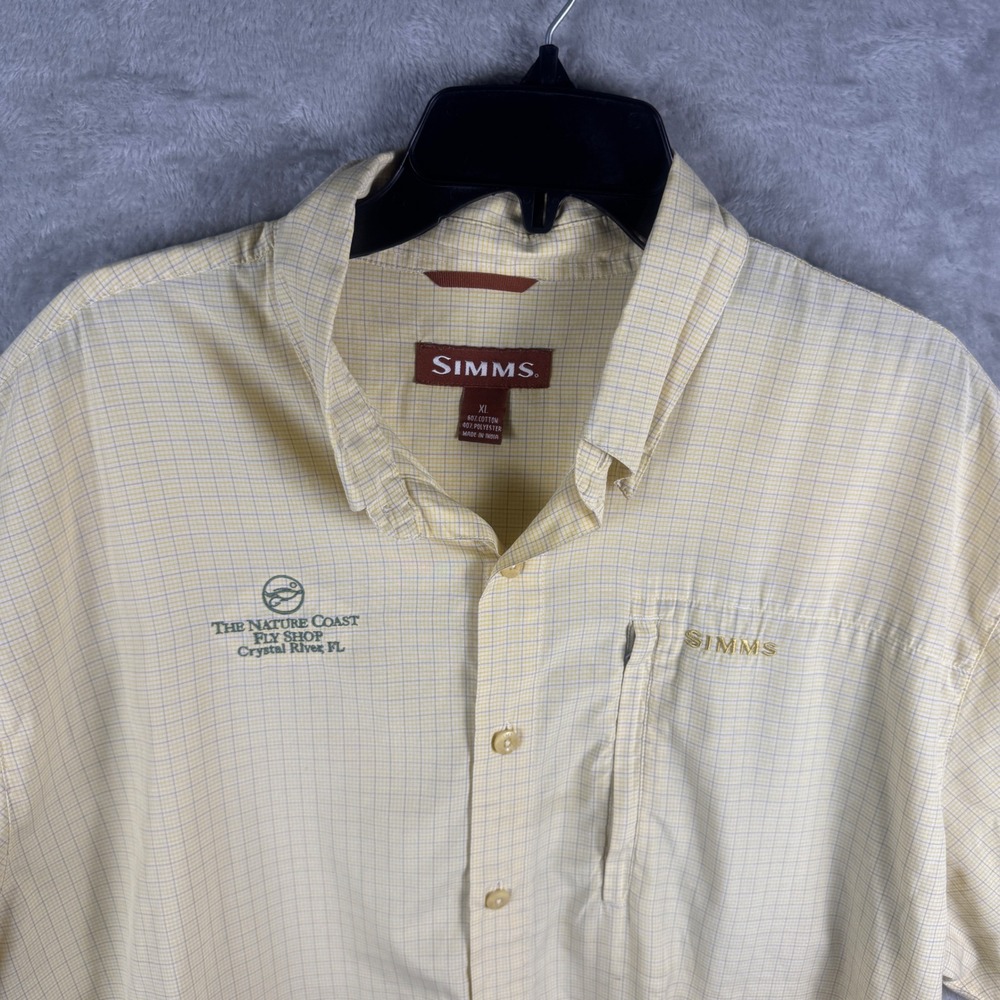 Simms Mens XL Yellow Plaid Short Sleeve‎ Fishing Shirt Nature Coast Fly Shop FL - Picture 4 of 9